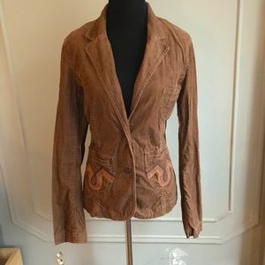 ♥️ Vintage H&M Boho Chic Brown 70’s Corduroy Jacket/Blazer Embroidered Pockets
